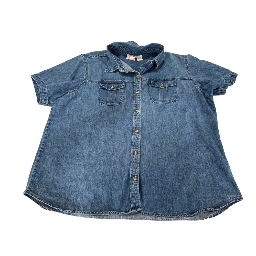 Carolina Blues Womens 22W Denim Shirt Short Sleeve Button Down Blue Cotton Plus